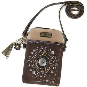 Chala Dazzled Faux Leather Cell Phone Crossbody Purse - Starburst, Drk Brown NWT